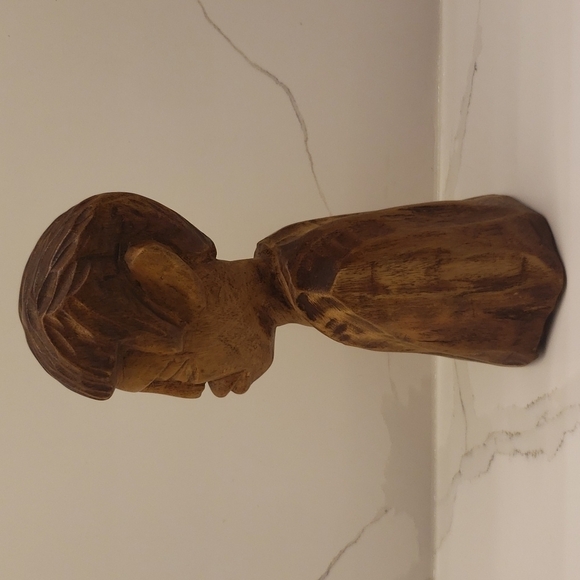 carved Wood Man Male Bust 9"h x 3.5"diam - Picture 2 of 7